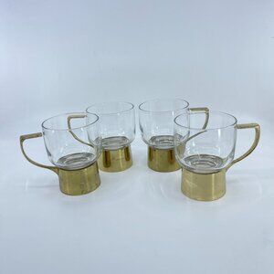 vintage melco zarf glass mugs with removable brass-tone metal holders set 0f 4